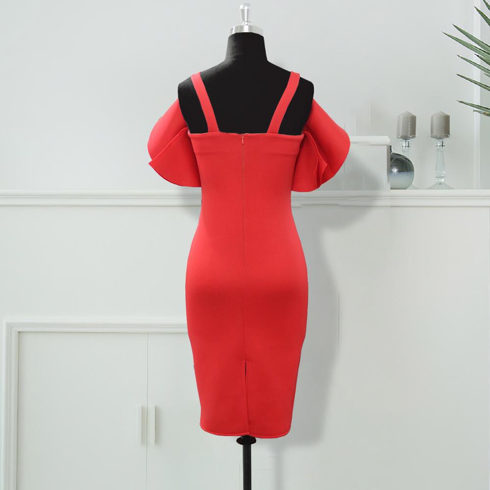Women Red Bodycon Dresses Ruffles Stylish Party Event