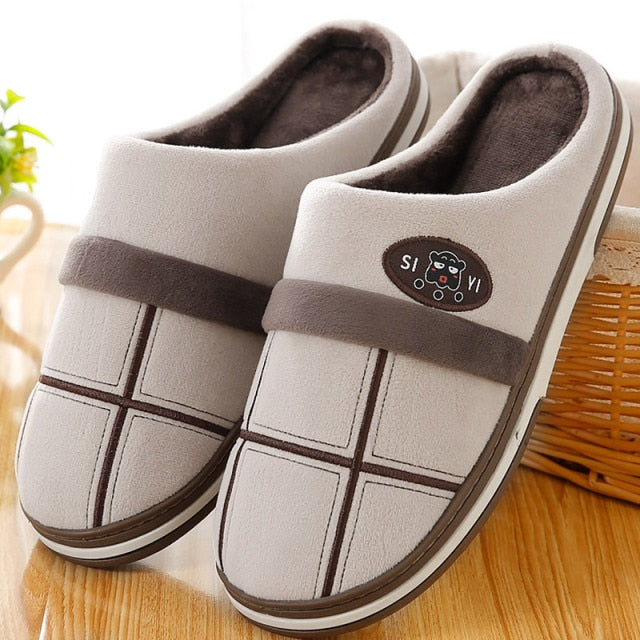Home Men Slippers Winter Big Size 45-50 Gingham Warm Fur Slippers