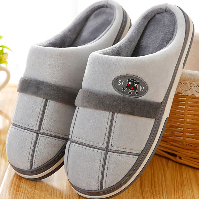 Home Men Slippers Winter Big Size 45-50 Gingham Warm Fur Slippers