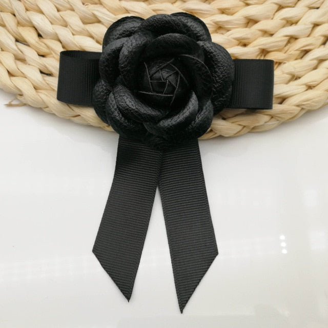 Black Bowtie Ribbon Bow Brooch Collar