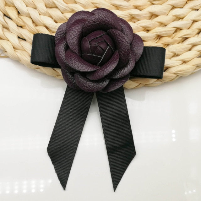Black Bowtie Ribbon Bow Brooch Collar