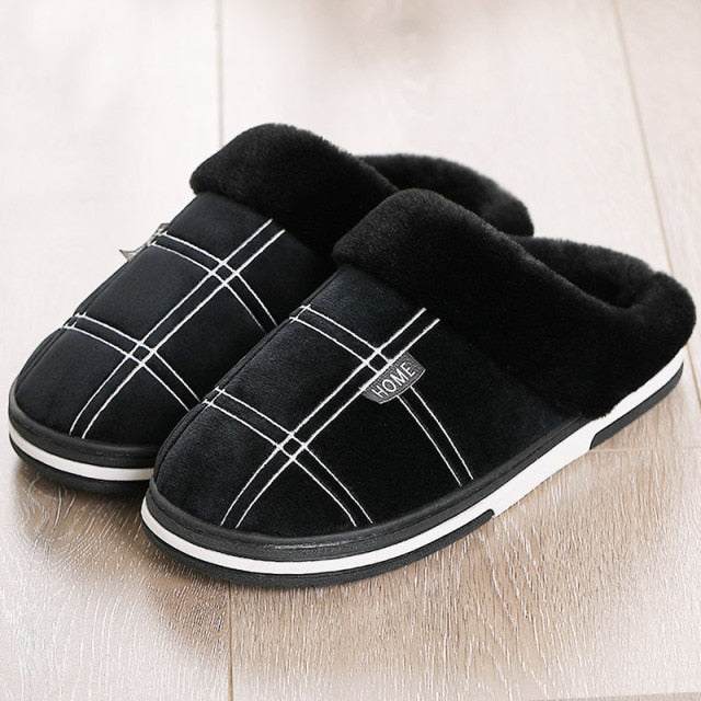 Winter warm slippers men Suede Gingham Short plush Indoor shoes