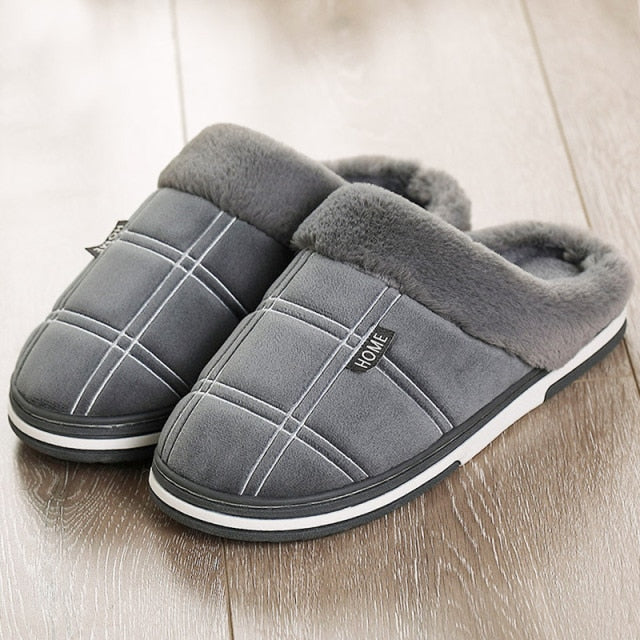 Winter warm slippers men Suede Gingham Short plush Indoor shoes