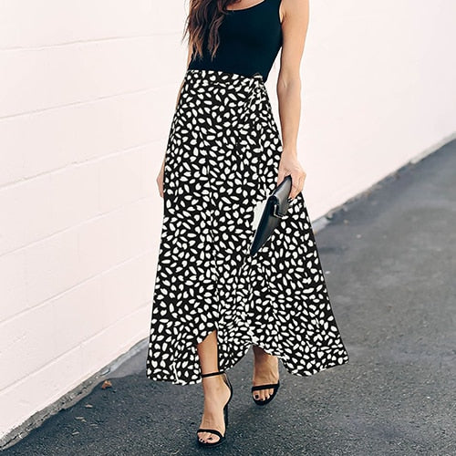 Polka Dot Print Long Maxi Summer Skirt Women