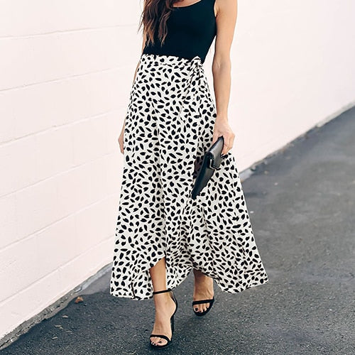 Polka Dot Print Long Maxi Summer Skirt Women