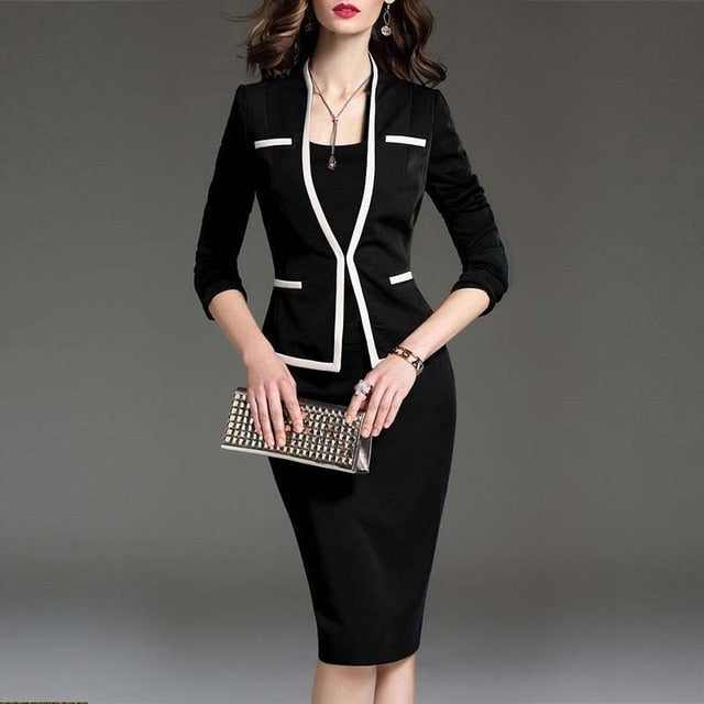 Women's Costumes 2020 Women's Suit Bodycon Dress Jacket 2 Pieces Set Office Wear Jacket