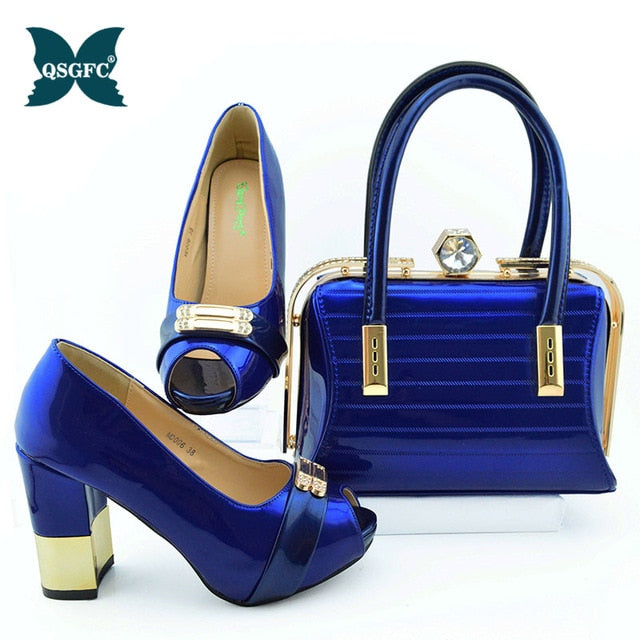 New Arrival royal blue Color  Italian Shoes and Bag Set Decorated with Rhinestone small size design