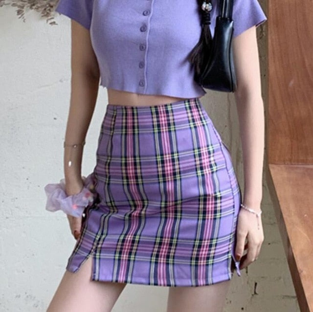 Korean Women Plaid Skirts 2020