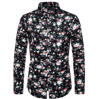 Men's Casual Floral Printed Slim Fit Long-Sleeve Shirts