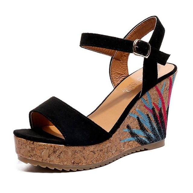 Shoes High Heels Casual Platform Print Comfortable Summer ankle-strap Women Shoes Woman Sandals