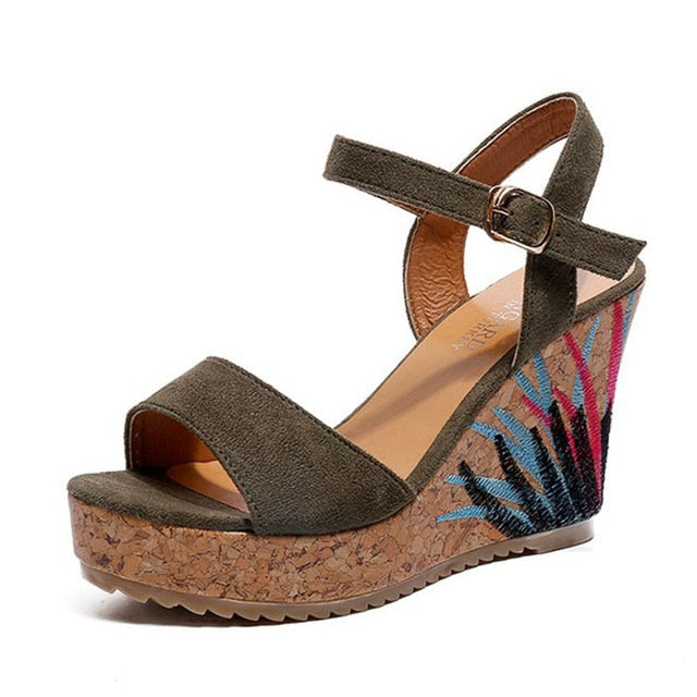 Shoes High Heels Casual Platform Print Comfortable Summer ankle-strap Women Shoes Woman Sandals