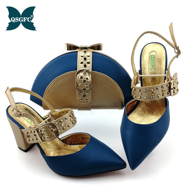 Shoes woman platform for African Ladies Italian design Shoes and Bag Set Decorated with Rhinestone Metal Decoration