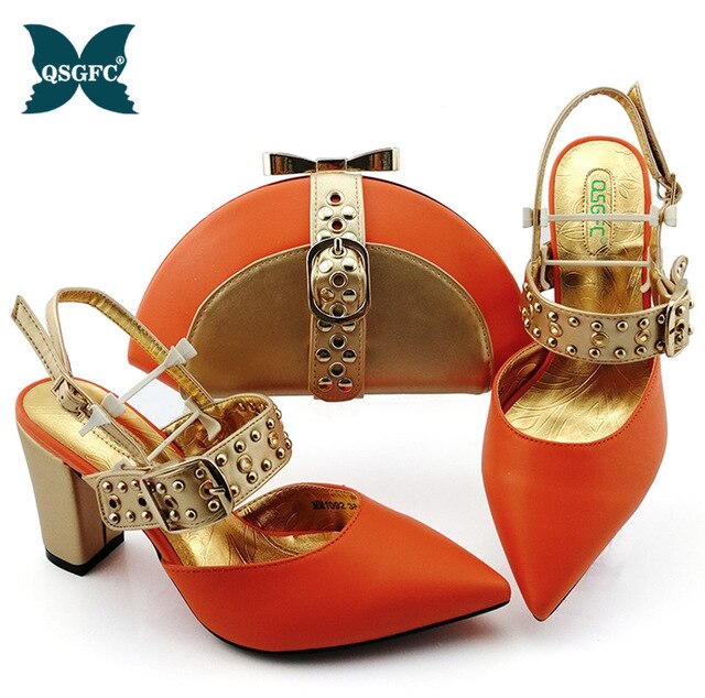 Shoes woman platform for African Ladies Italian design Shoes and Bag Set Decorated with Rhinestone Metal Decoration