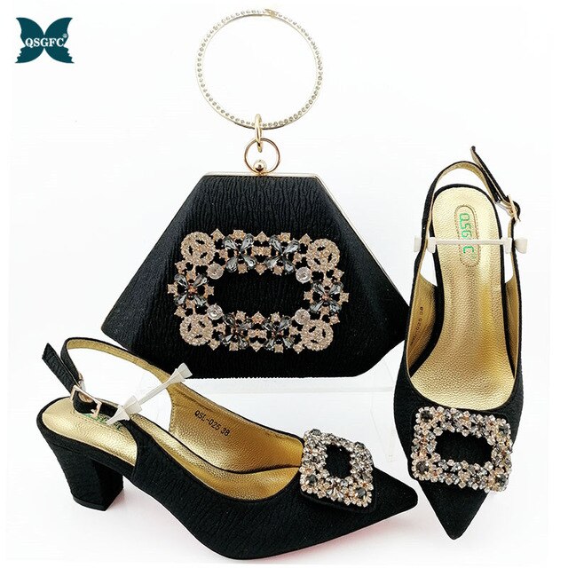 New Arrival Gold Color Italian design Shoes with Matching Bags Set