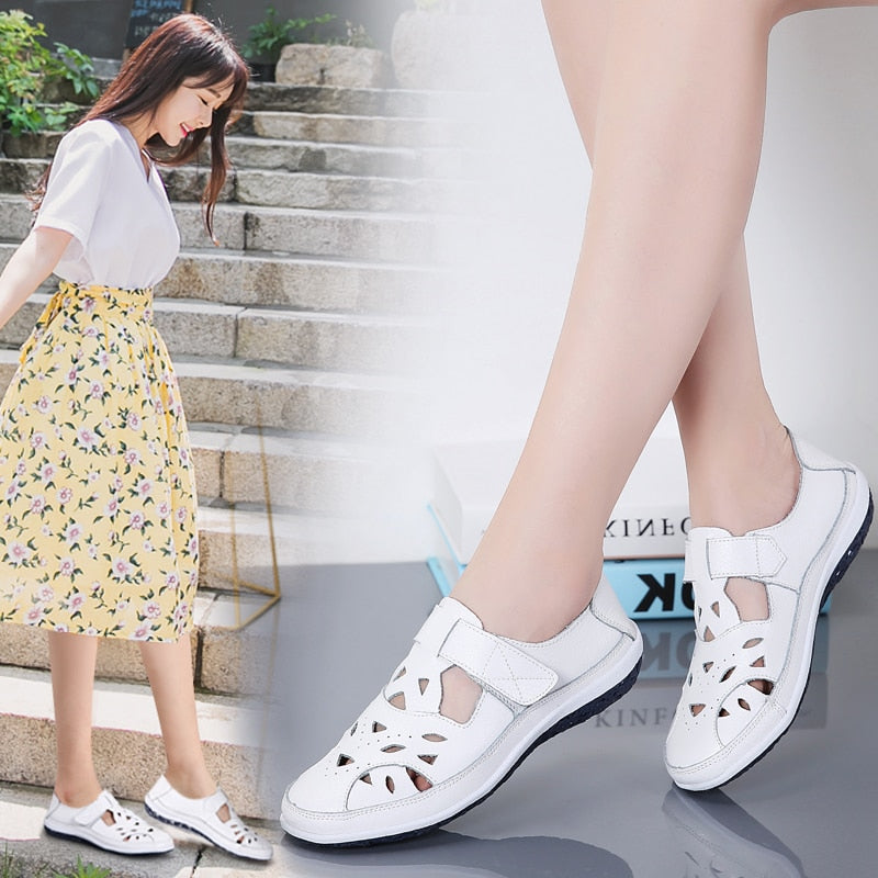 Women Sandals Summer Ladies Girls Comfortable Ankle Hollow Round Toe Sandals Woman Soft