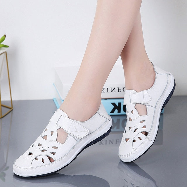 Women Sandals Summer Ladies Girls Comfortable Ankle Hollow Round Toe Sandals Woman Soft