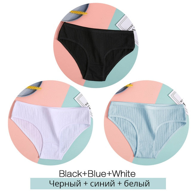Women's Cotton Panties 3Pcs Soft Striped Women Underpants Solid Girls Briefs Sexy Female