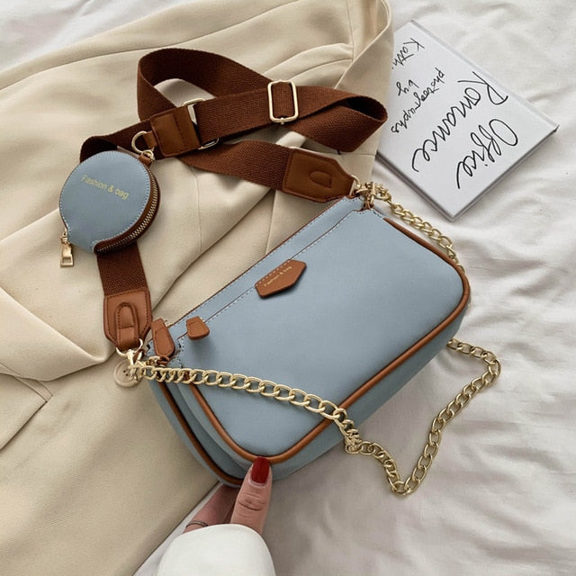 fashion chains women shoulder bags designer wide strap messenger bags