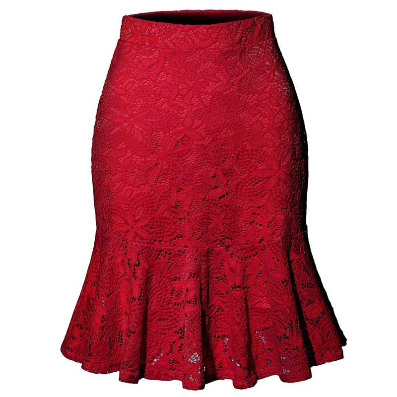 New Red casual solid high waist office lady