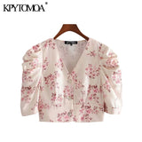 Women 2020 Fashion Floral Print Buttons Cropped