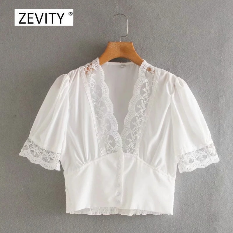 Zevity New women v neck lace patchwork casual