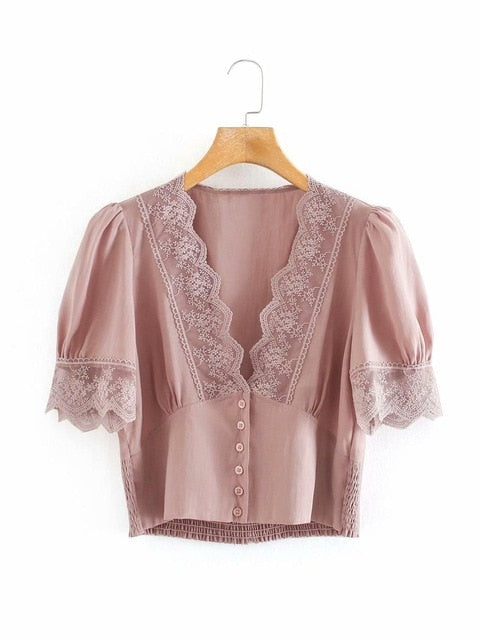 Zevity New women v neck lace patchwork casual