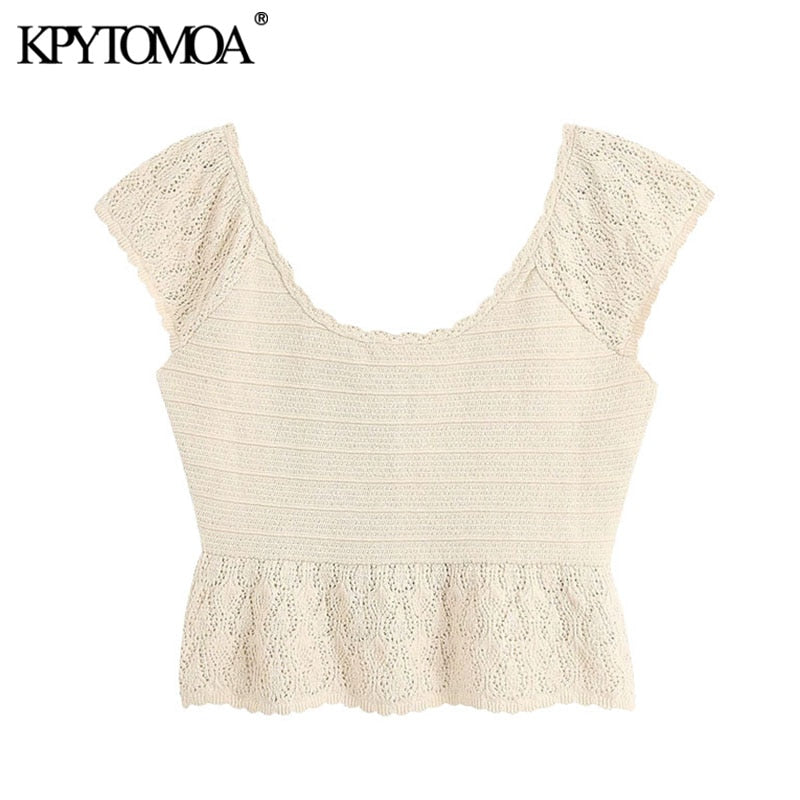 Women 2020 Sweet Fashion Ruffled Cropped Knitted Blouses
