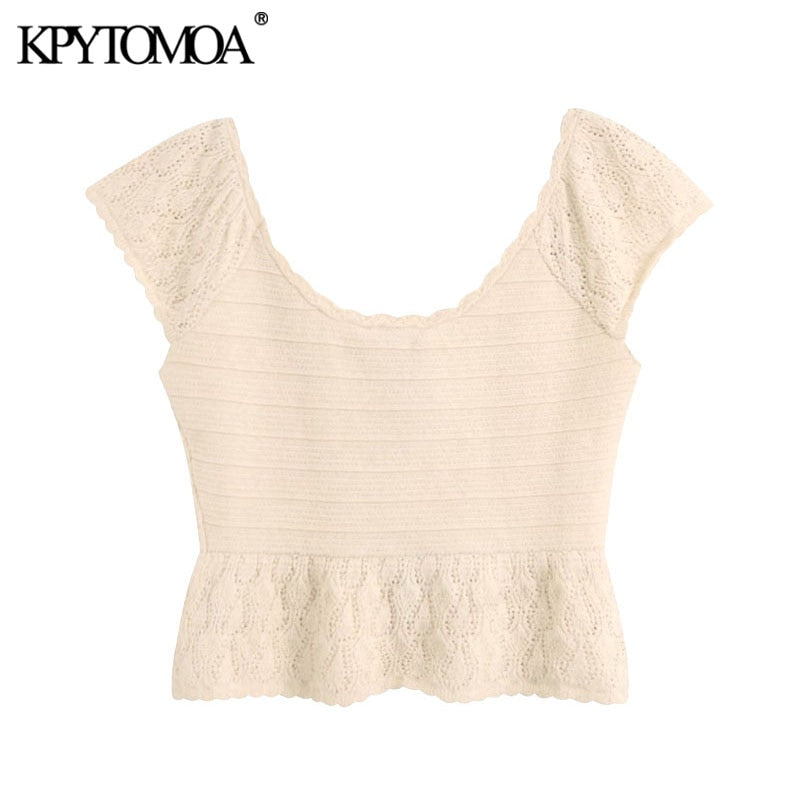 Women 2020 Sweet Fashion Ruffled Cropped Knitted Blouses