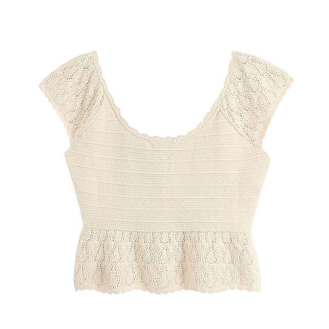 Women 2020 Sweet Fashion Ruffled Cropped Knitted Blouses