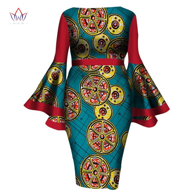 African Women Dress 2020 New Summer Lady Print Wax Dresses Bazin Riche Mid-Calf Africa Sexy Speaker sleeves Dress