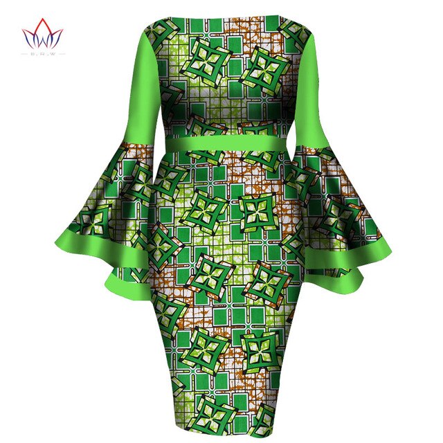 African Women Dress 2020 New Summer Lady Print Wax Dresses Bazin Riche Mid-Calf Africa Sexy Speaker sleeves Dress