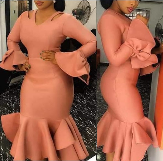 Women Bodycon Party Dress Hollow Out Shoulder Ruffles Long Sleeves with Bowtie Elegant Slim Evening Dating Robes