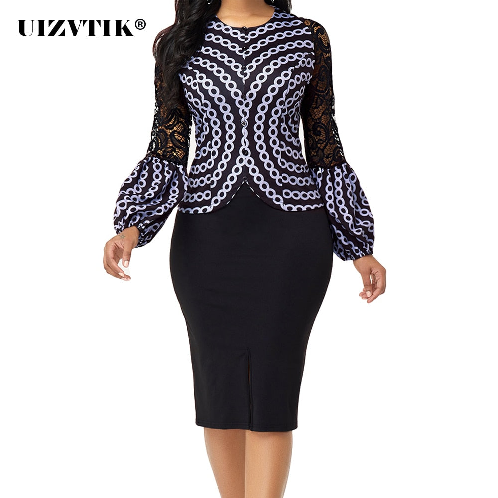 Summer Autumn Two Piece Set Women 2020 Elegant Sexy Black Lace Shirt Casual Plus Size Slim Split