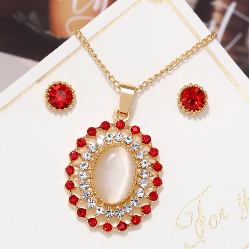 MINHIN Trendy Wedding Jewelry Sets Opal Stone Pendant Necklace