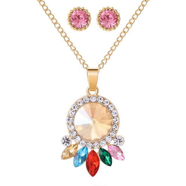 MINHIN Trendy Wedding Jewelry Sets Opal Stone Pendant Necklace