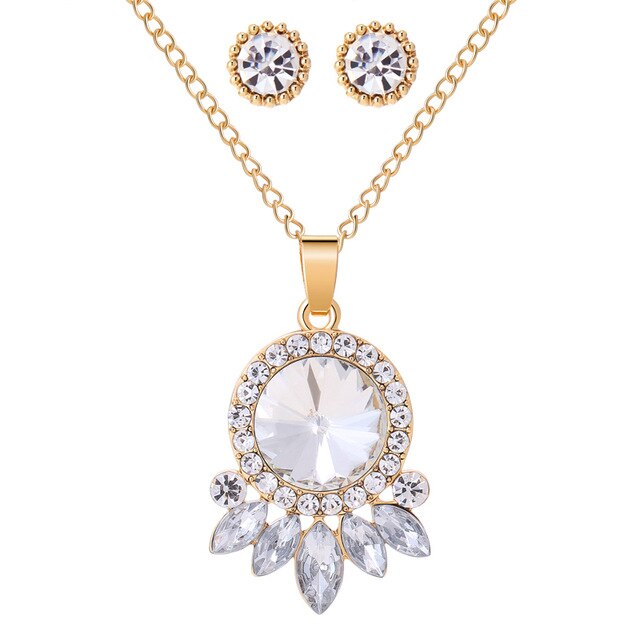 MINHIN Trendy Wedding Jewelry Sets Opal Stone Pendant Necklace