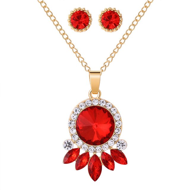 MINHIN Trendy Wedding Jewelry Sets Opal Stone Pendant Necklace