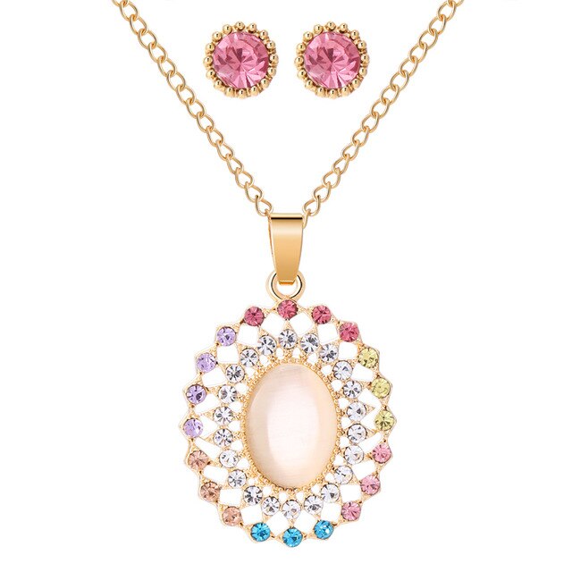 MINHIN Trendy Wedding Jewelry Sets Opal Stone Pendant Necklace