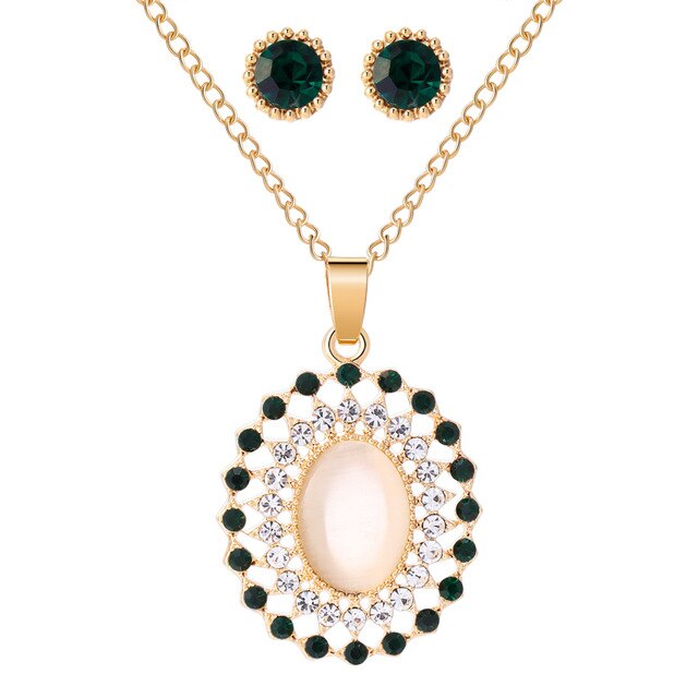 MINHIN Trendy Wedding Jewelry Sets Opal Stone Pendant Necklace