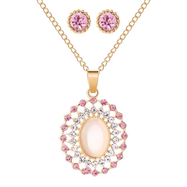 MINHIN Trendy Wedding Jewelry Sets Opal Stone Pendant Necklace
