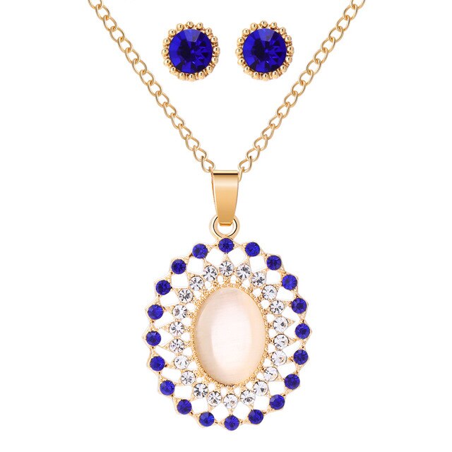 MINHIN Trendy Wedding Jewelry Sets Opal Stone Pendant Necklace