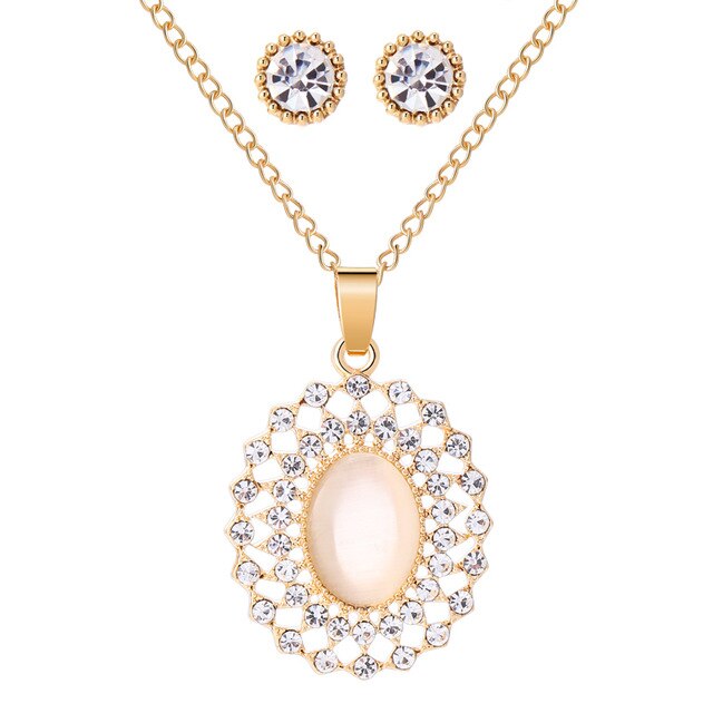 MINHIN Trendy Wedding Jewelry Sets Opal Stone Pendant Necklace