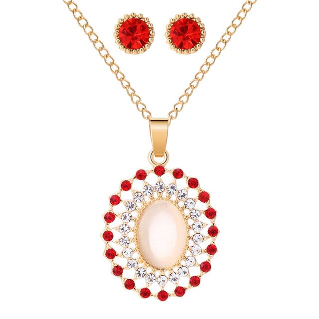 MINHIN Trendy Wedding Jewelry Sets Opal Stone Pendant Necklace