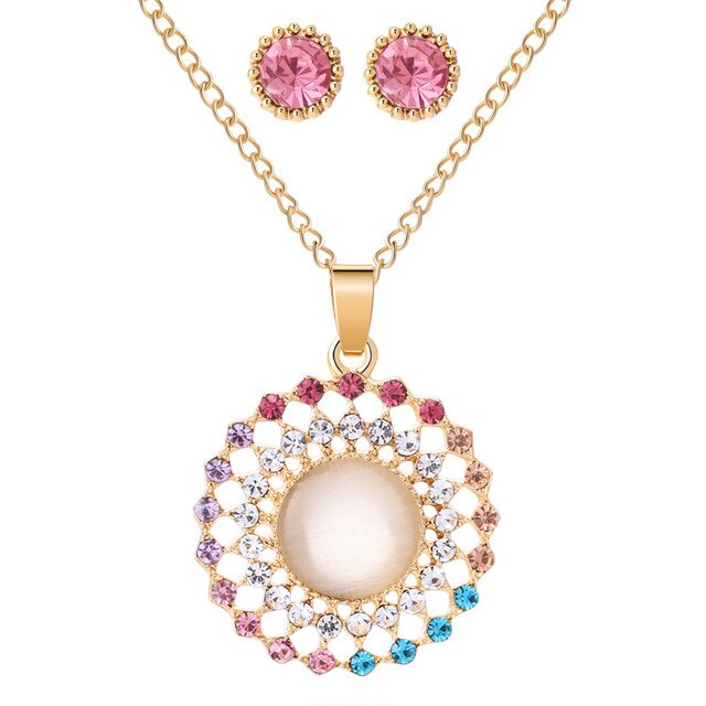 MINHIN Trendy Wedding Jewelry Sets Opal Stone Pendant Necklace