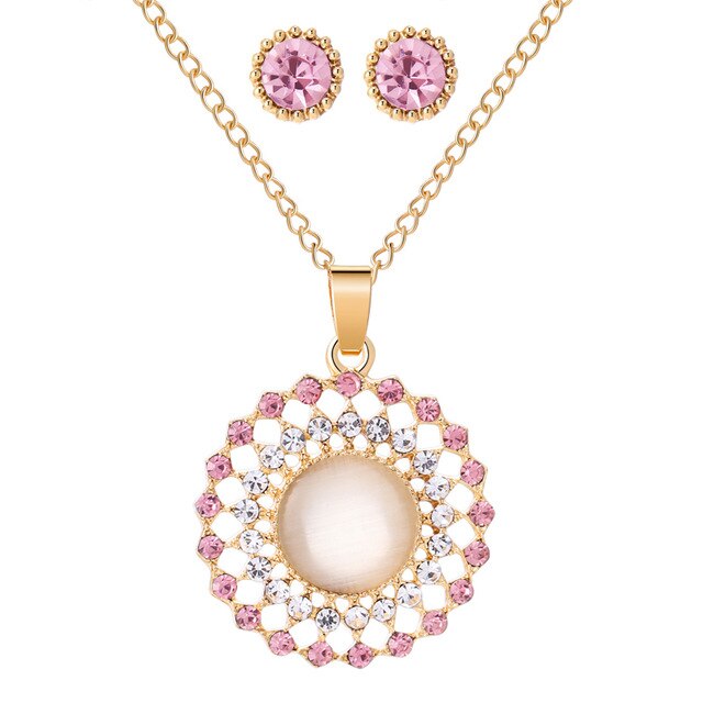 MINHIN Trendy Wedding Jewelry Sets Opal Stone Pendant Necklace