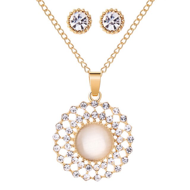 MINHIN Trendy Wedding Jewelry Sets Opal Stone Pendant Necklace