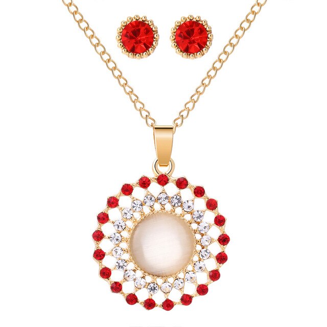 MINHIN Trendy Wedding Jewelry Sets Opal Stone Pendant Necklace