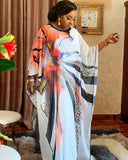 Vintage Plus Size African Chiffon Maxi Dress Bat Sleeve Casual Retro Elegant Women Evening Party