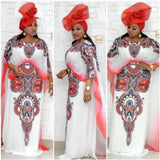 African Fashion Design Loose Women Flower Print Robes Dress Batwing Maxi Long Femme Vestidos