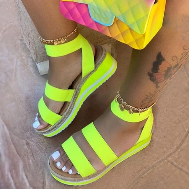 Sandals Women Wedges Platform Candy Color Ladies Hemp Shoes Ladies Summer Casual